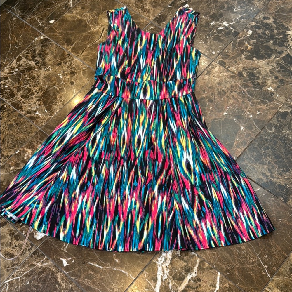 Calvin Klein Boho Festival Multicolor Fit Flare Sleeveless Dress size 8